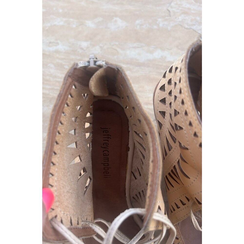Jeffrey Campbell Beige lace up Wedge Open Toe Heels Size Sz 9.5 BZ - Picture 2 of 5